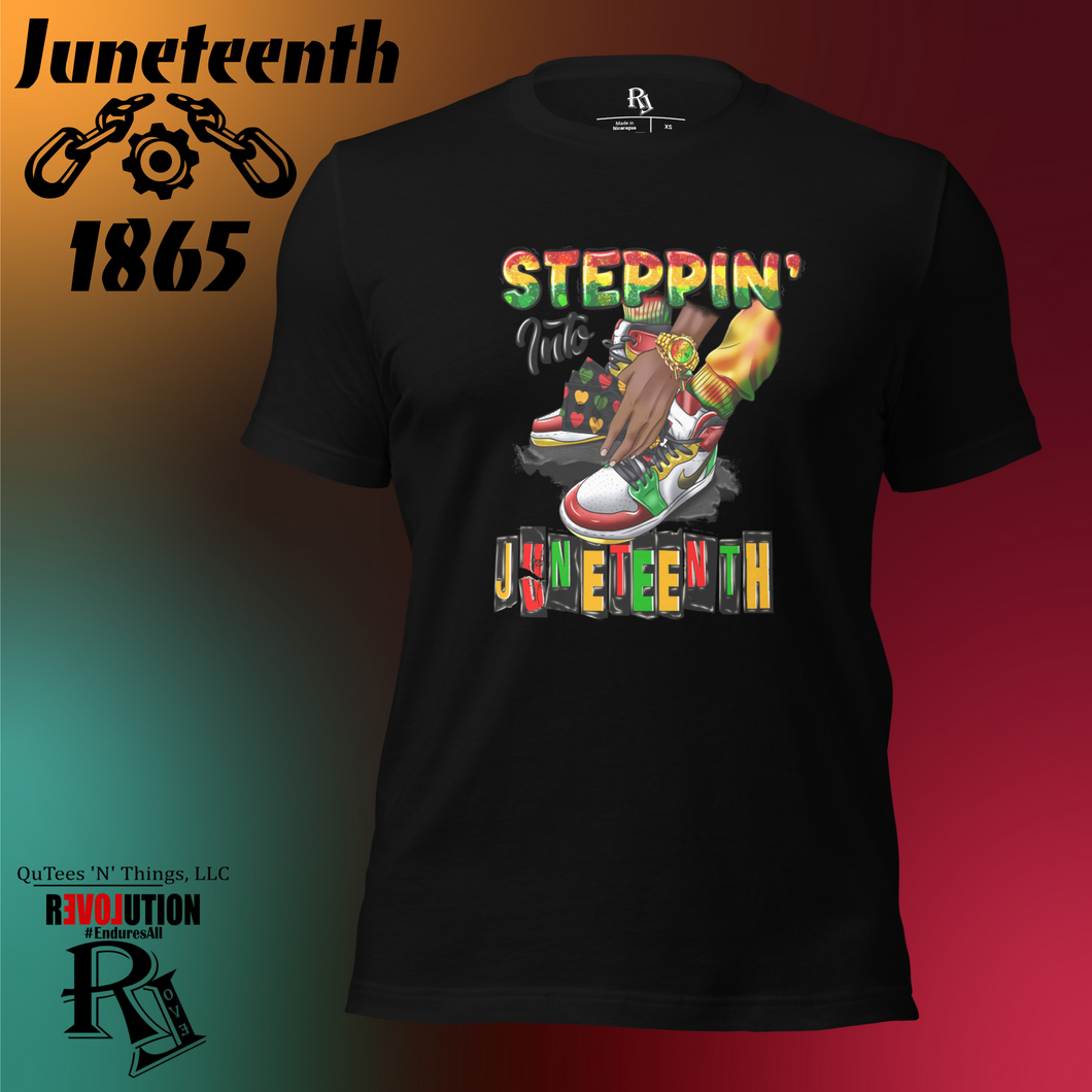 Steppin' Into Juneteenth Sneakers Short Sleeve QuTee